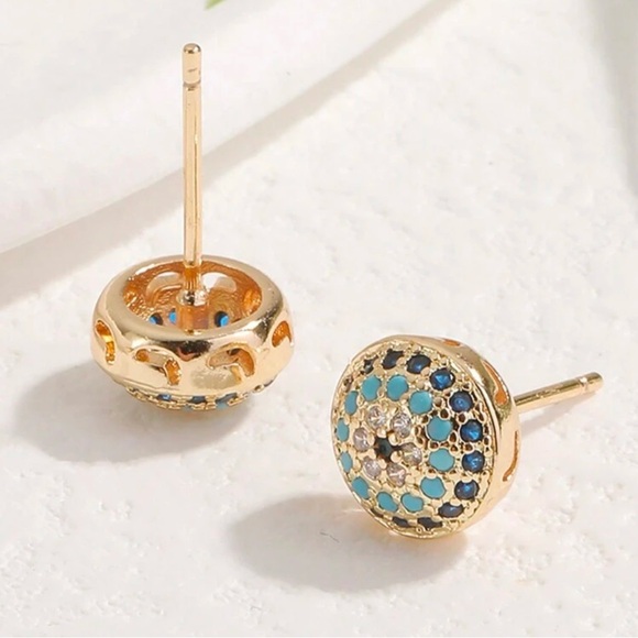 Copper Inlaid Zirconia Stud Earrings NWT - Picture 2 of 4